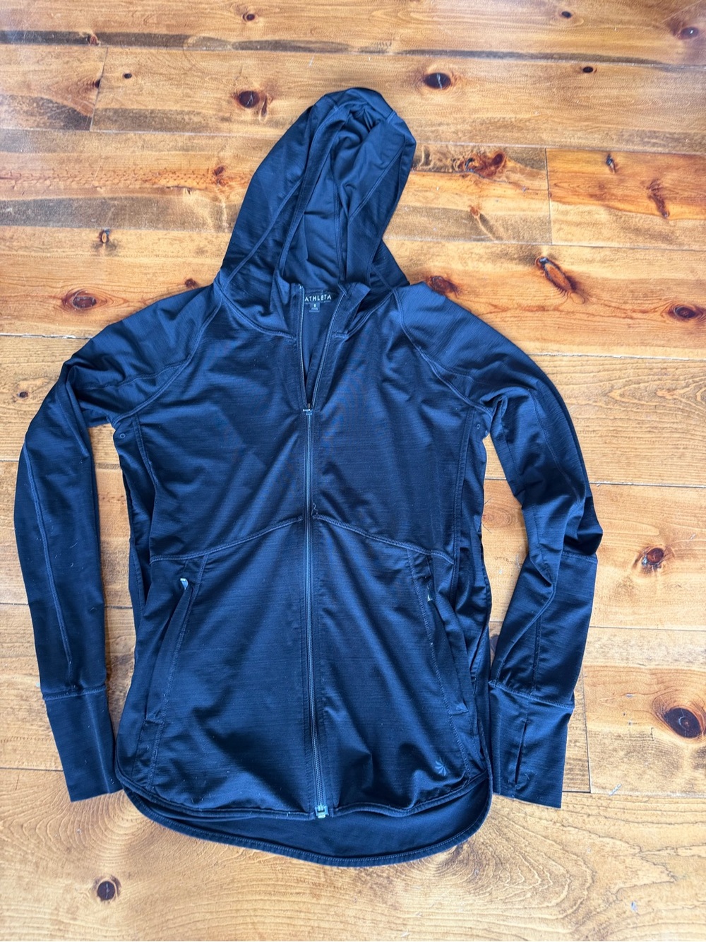 Athleta Black Full Lightweight Zip-Up Hooded Active Jacket